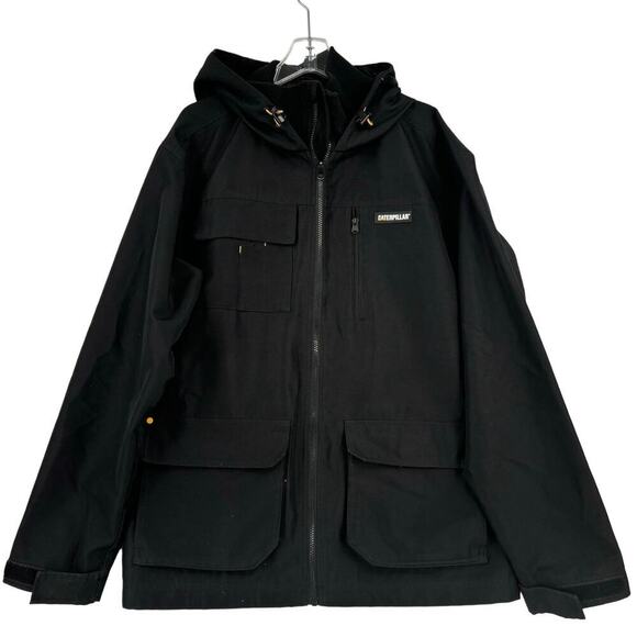 CAT Caterpillar Softshell Hooded Jacket Pockets Lined Black Men's Size XL